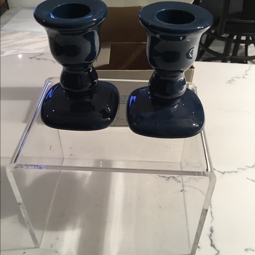NIB 1 pair navy candle holders